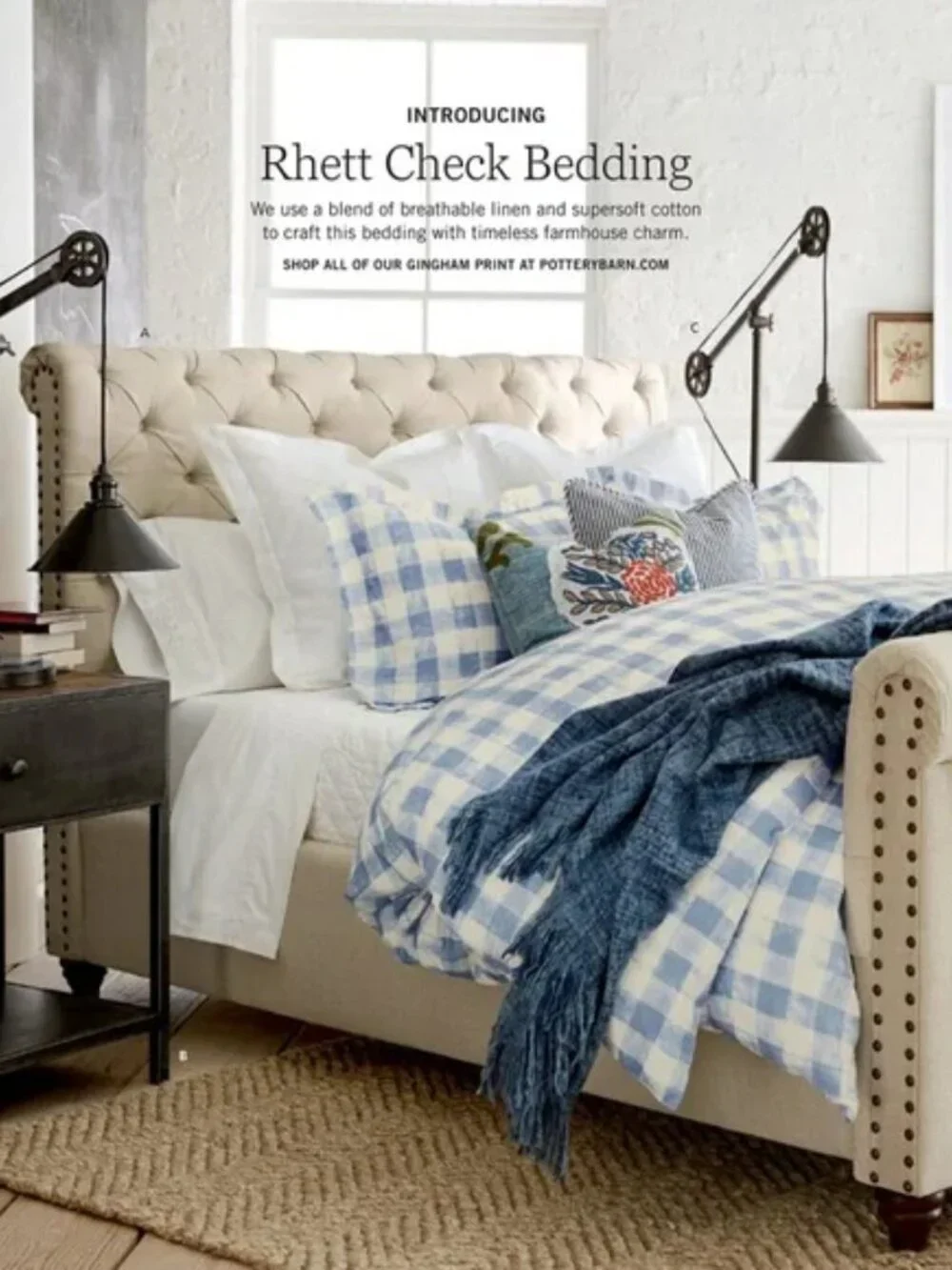 NWT Pottery Barn Rhett Check Duvet Cover in blue - Full/Queen